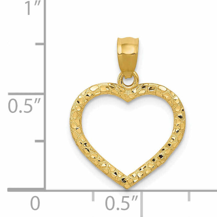 14 Yellow Gold Diamond Cut Nugget Heart Pendant