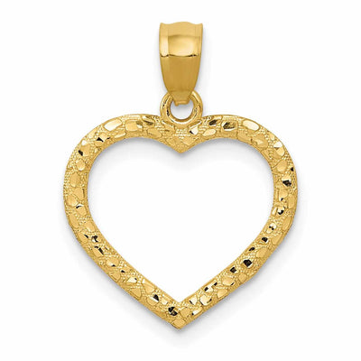 14 Yellow Gold Diamond Cut Nugget Heart Pendant