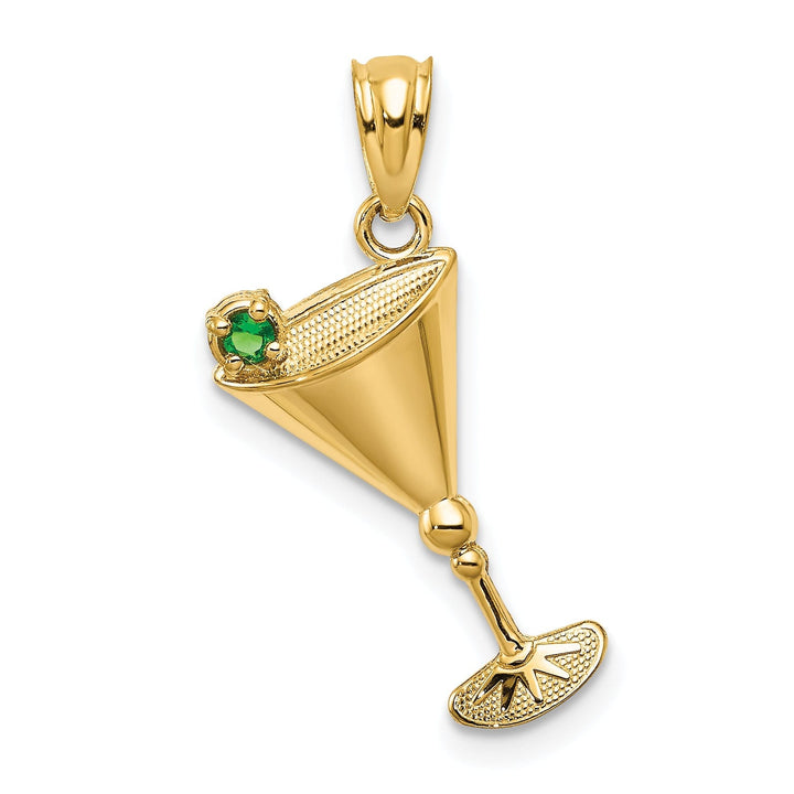 14k Yellow Gold Martini Glass Green Olive Charm