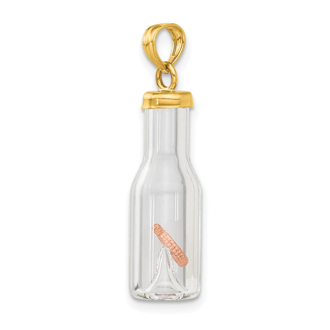 14k Two Tone Gold Polished Finish 3-Dimensional Penny in Glass Bottle Charm Pendant