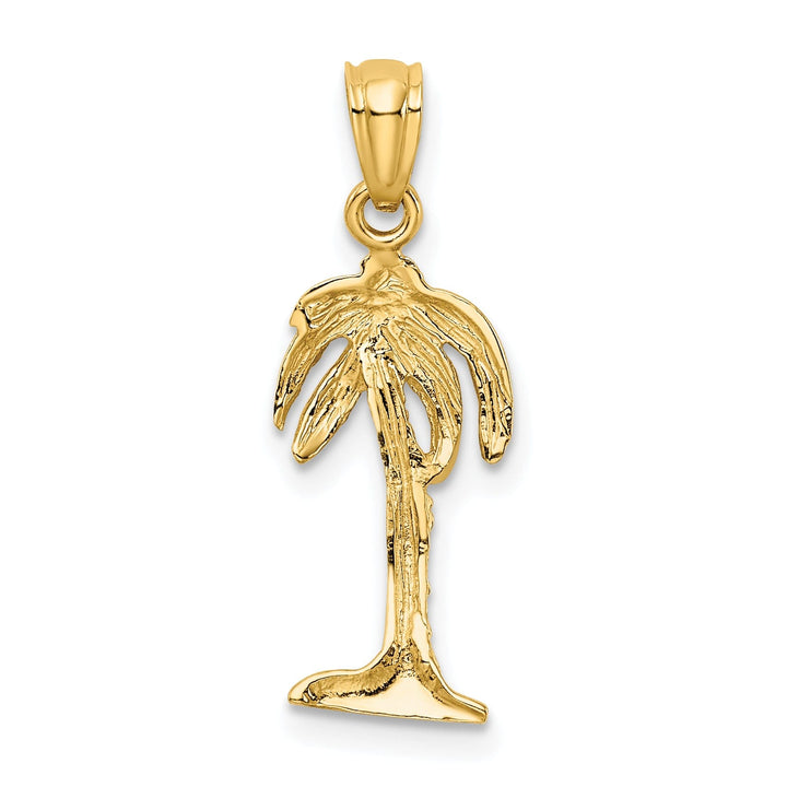 14k Yellow Gold Texture Polished Finish Solid Palm Tree Charm Pendant