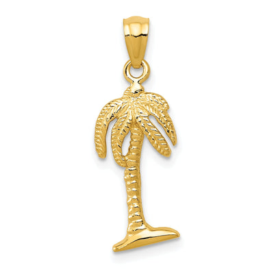 14k Yellow Gold Texture Polished Finish Solid Palm Tree Charm Pendant