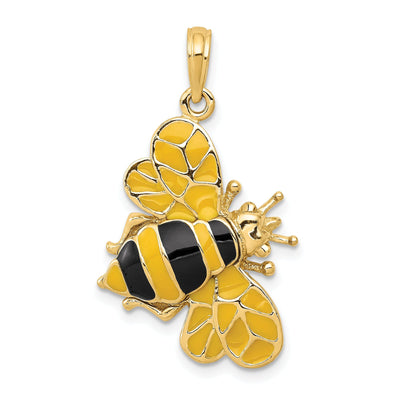 14k Yellow Gold Solid Open Back Polished Black Enameled Finish 3-Dimensional Bumblebee Charm Pendant at $ 413.92 only from Jewelryshopping.com