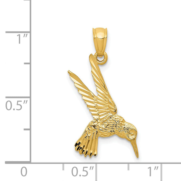 14k Yellow Gold Solid Textured Diamond Cut Polished Finish Flying Hummingbird Charm Pendant