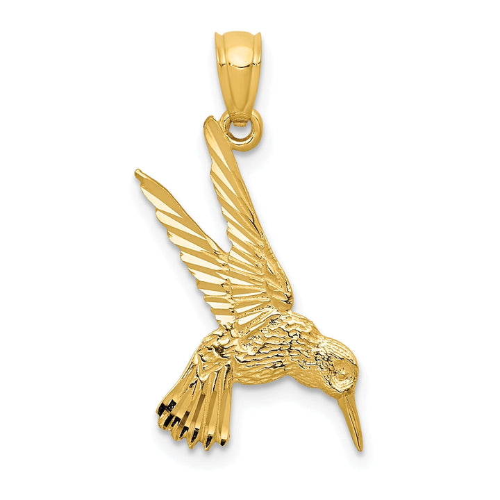 14k Yellow Gold Solid Textured Diamond Cut Polished Finish Flying Hummingbird Charm Pendant