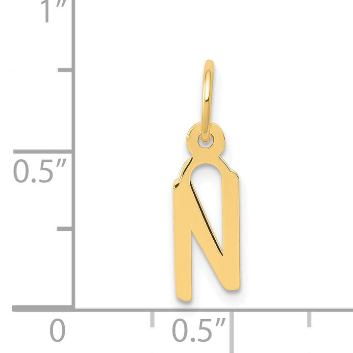 14k Yellow Gold Small Slanted Block Letter N Initial Pendant