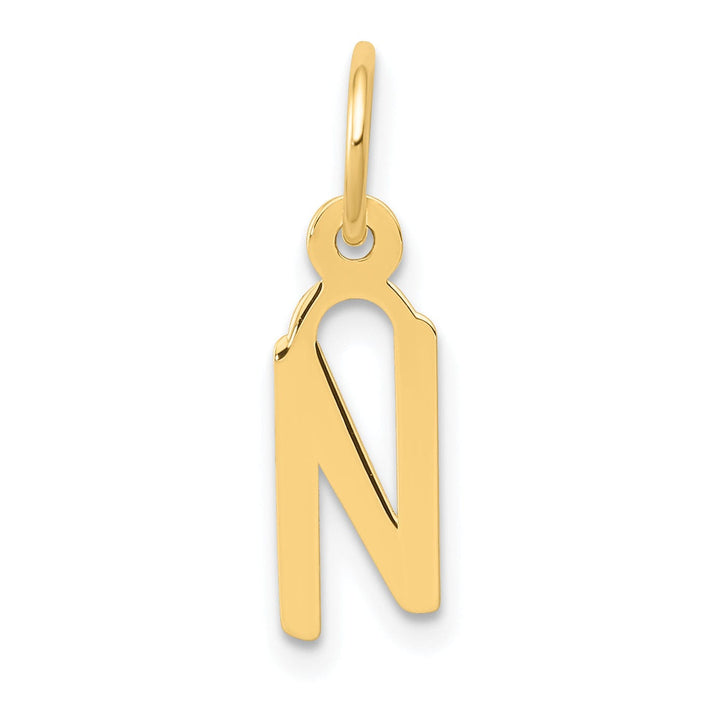 14k Yellow Gold Small Slanted Block Letter N Initial Pendant