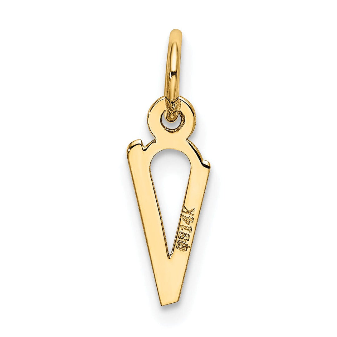 14k Yellow Gold Small Slanted Block Letter V Initial Pendant