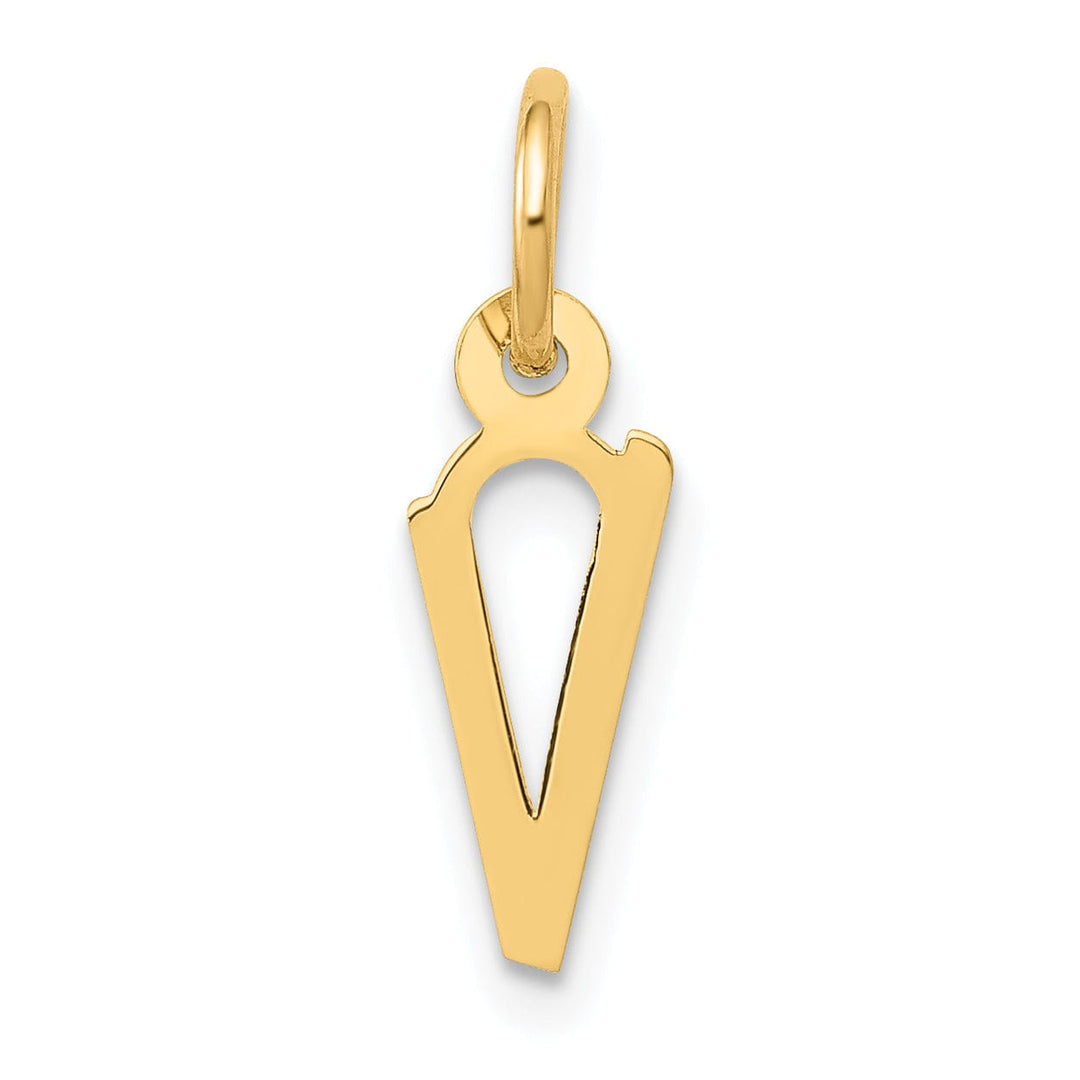 14k Yellow Gold Small Slanted Block Letter V Initial Pendant