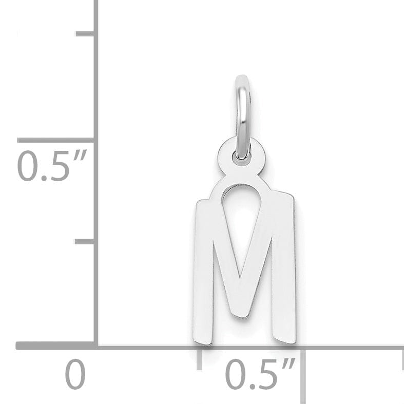 14k White Gold Small Slanted Block Letter M Initial Pendant