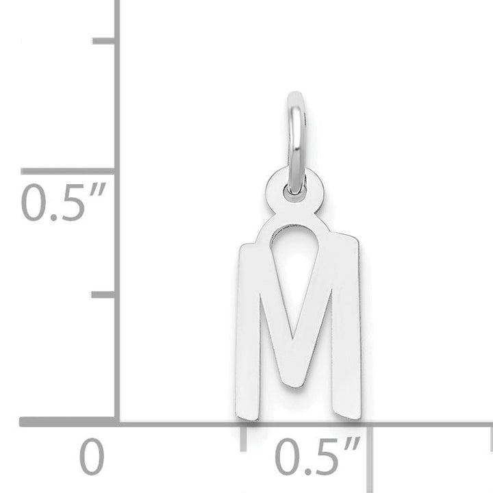 14k White Gold Small Slanted Block Letter M Initial Pendant