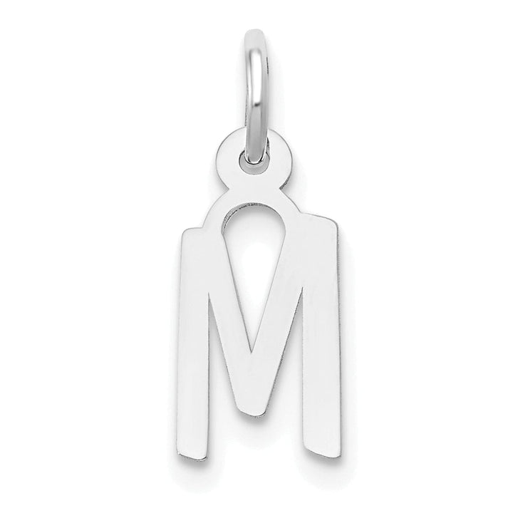 14k White Gold Small Slanted Block Letter M Initial Pendant