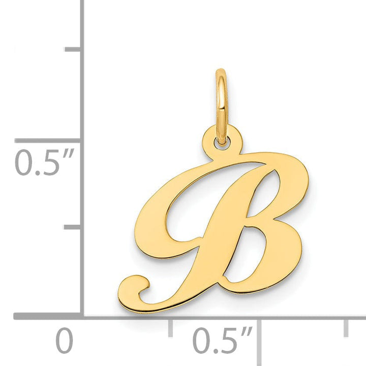 14K Yellow Gold Small Size Fancy Script Letter B Initial Pendant