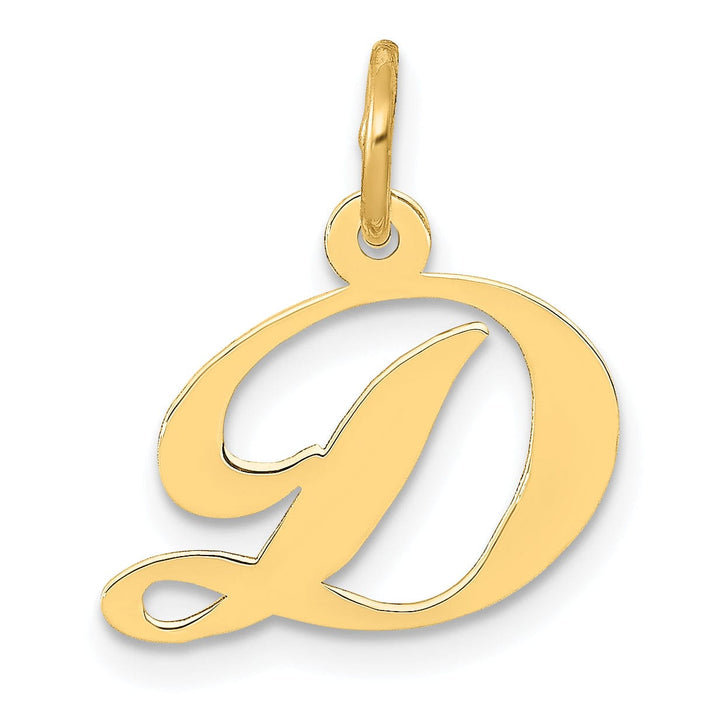 14K Yellow Gold Small Size Fancy Script Letter D Initial Pendant