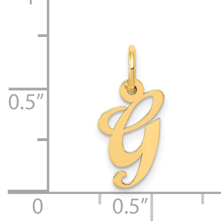 14K Yellow Gold Small Size Fancy Script Letter G Initial Pendant