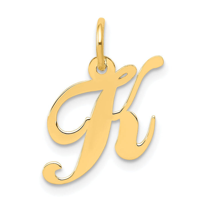 14K Yellow Gold Small Size Fancy Script Letter K Initial Pendant