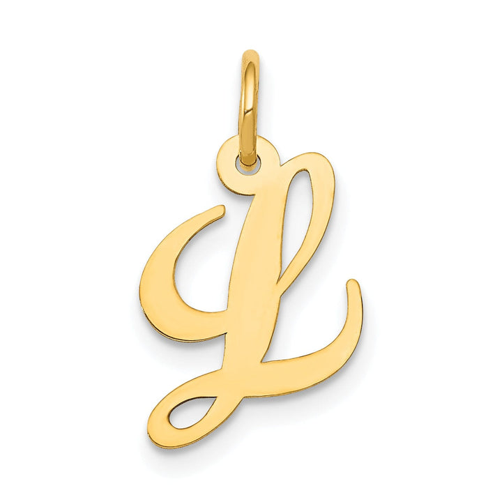 14K Yellow Gold Small Size Fancy Script Letter L Initial Pendant