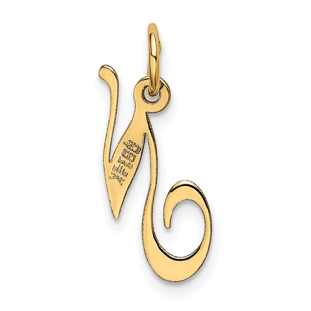 14K Yellow Gold Small Size Fancy Script Letter N Initial Pendant