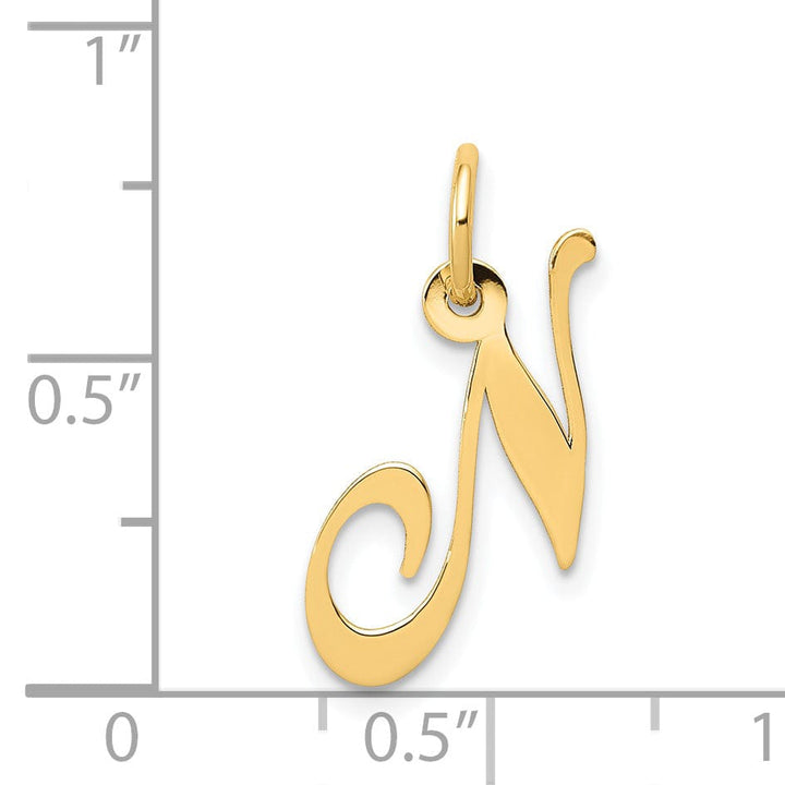 14K Yellow Gold Small Size Fancy Script Letter N Initial Pendant