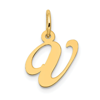 14K Yellow Gold Small Size Fancy Script Letter V Initial Pendant