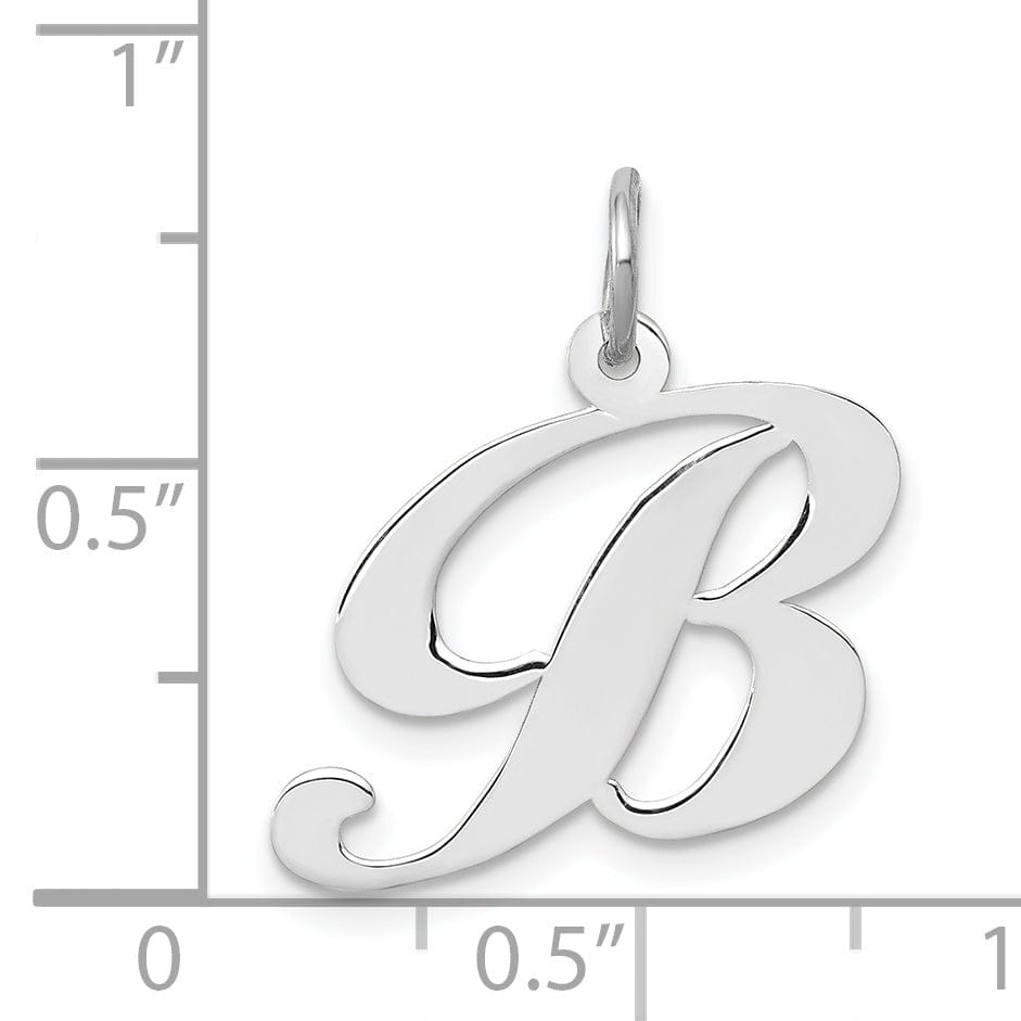 14K White Gold Medium Size Fancy Script Design Letter B Initial Pendant