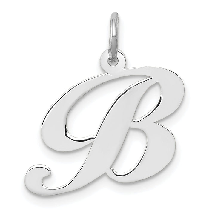 14K White Gold Medium Size Fancy Script Design Letter B Initial Pendant