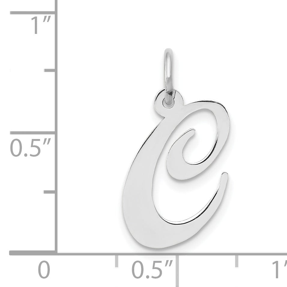 14K White Gold Medium Size Fancy Script Design Letter C Initial Pendant