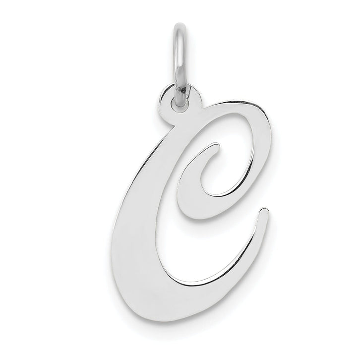 14K White Gold Medium Size Fancy Script Design Letter C Initial Pendant