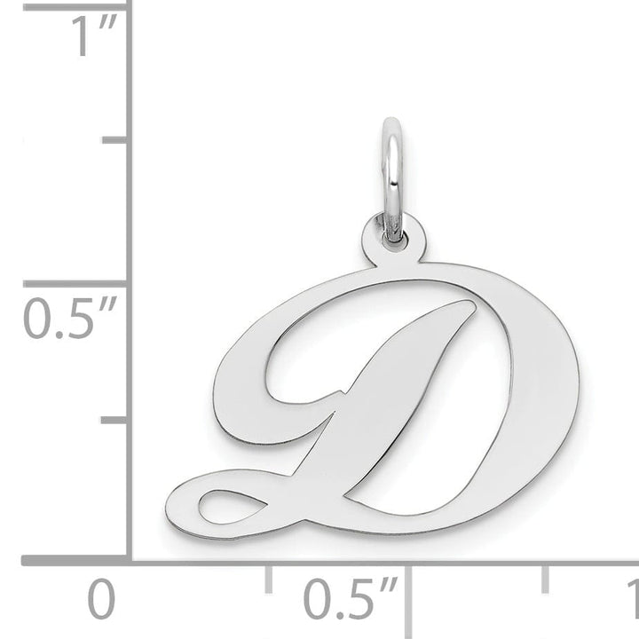 14K White Gold Medium Size Fancy Script Design Letter D Initial Pendant