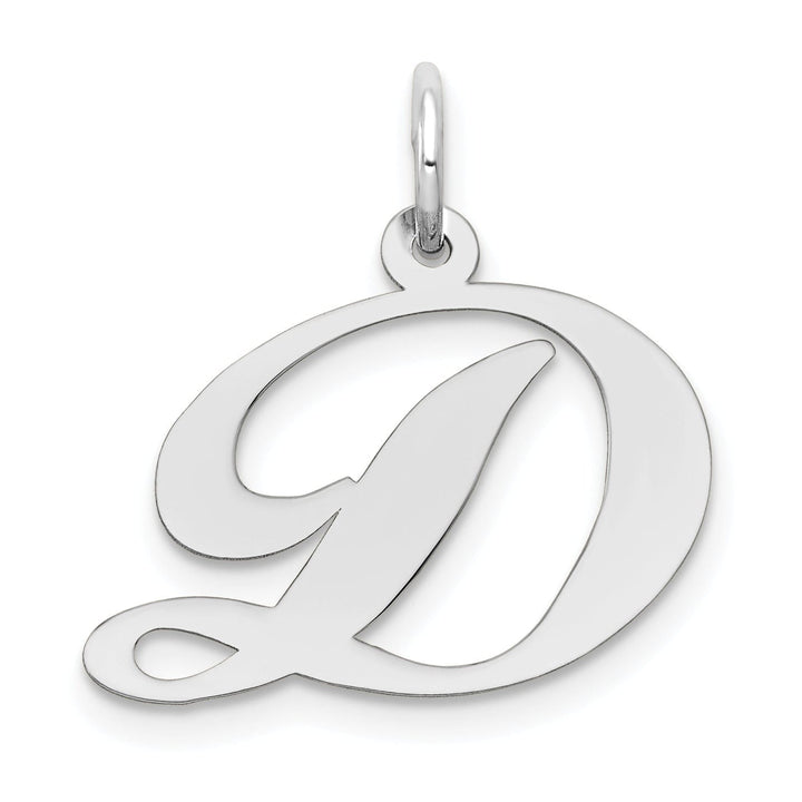 14K White Gold Medium Size Fancy Script Design Letter D Initial Pendant