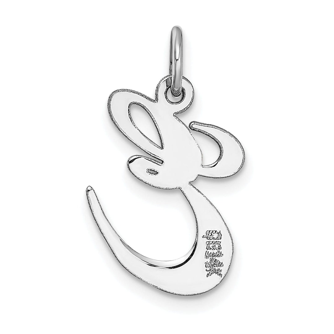 14K White Gold Medium Size Fancy Script Design Letter E Initial Pendant