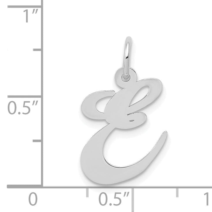 14K White Gold Medium Size Fancy Script Design Letter E Initial Pendant