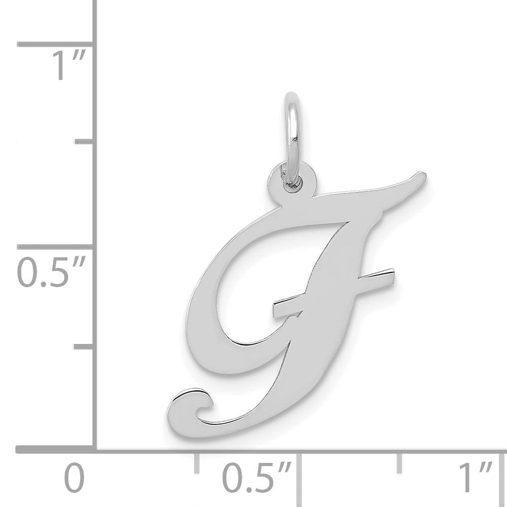 14K White Gold Medium Size Fancy Script Design Letter F Initial Pendant