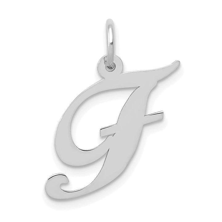 14K White Gold Medium Size Fancy Script Design Letter F Initial Pendant