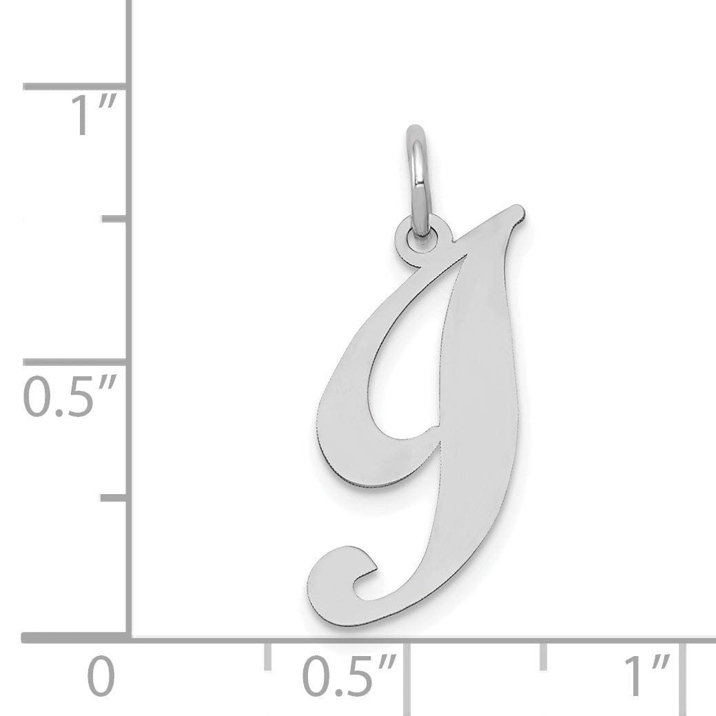 14K White Gold Medium Size Fancy Script Design Letter I Initial Pendant