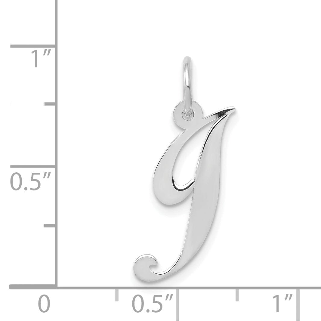 14K White Gold Medium Size Fancy Script Design Letter J Initial Pendant