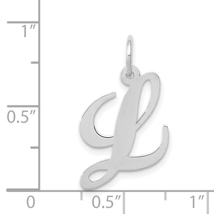 14K White Gold Medium Size Fancy Script Design Letter L Initial Pendant