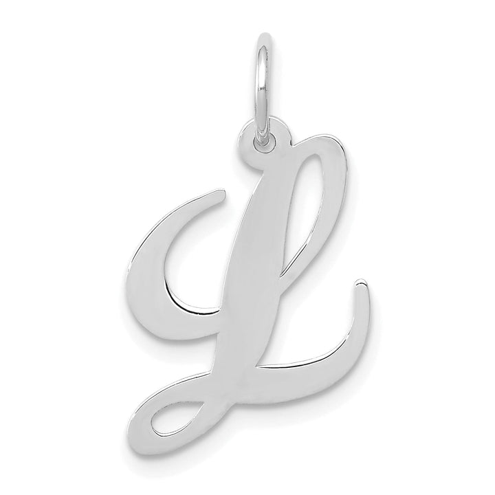 14K White Gold Medium Size Fancy Script Design Letter L Initial Pendant