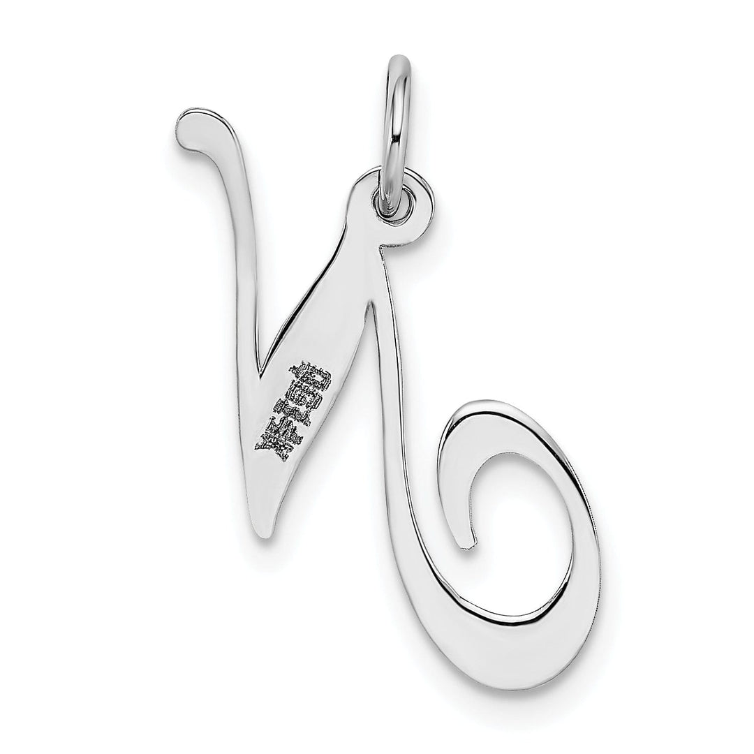 14K White Gold Medium Size Fancy Script Design Letter N Initial Pendant