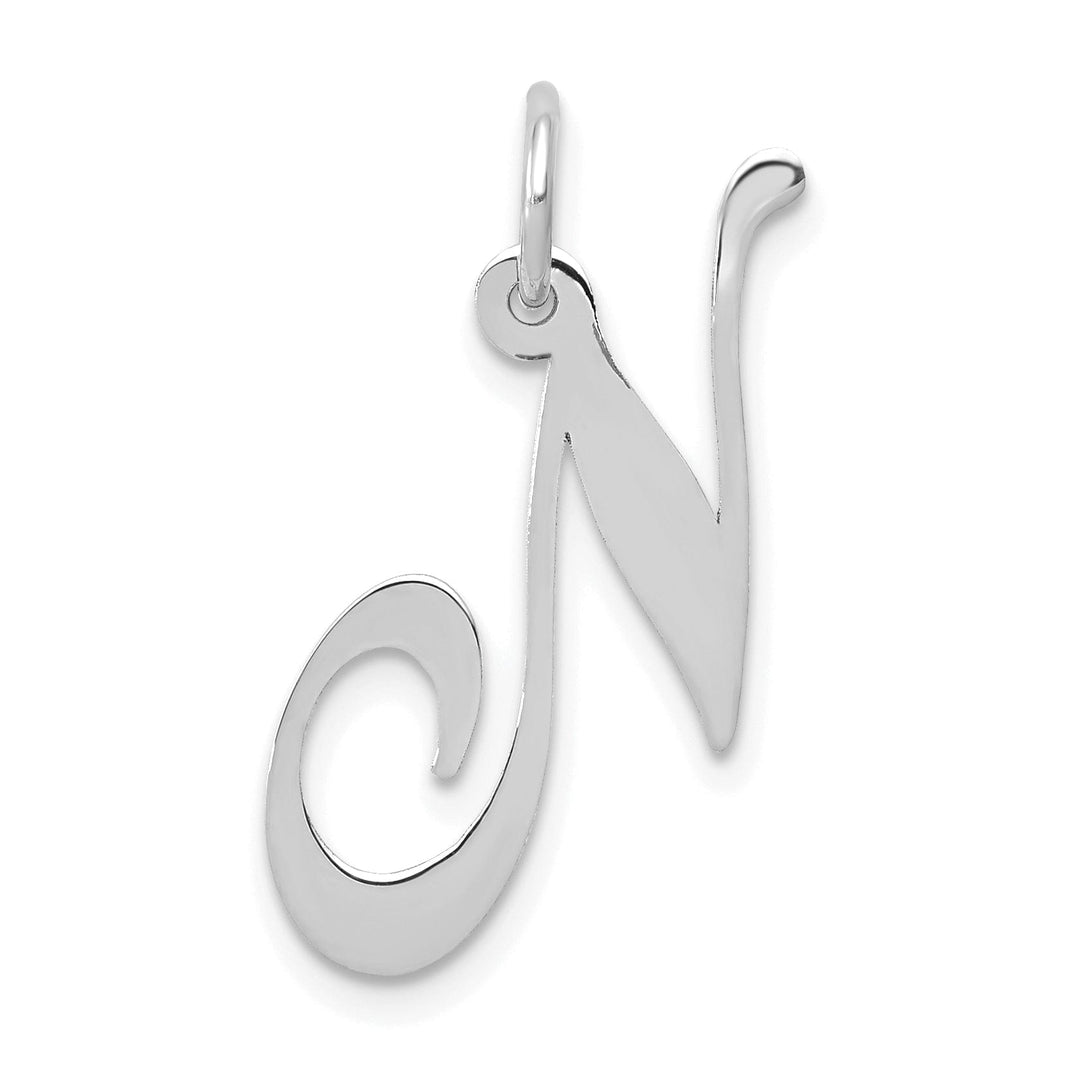 14K White Gold Medium Size Fancy Script Design Letter N Initial Pendant