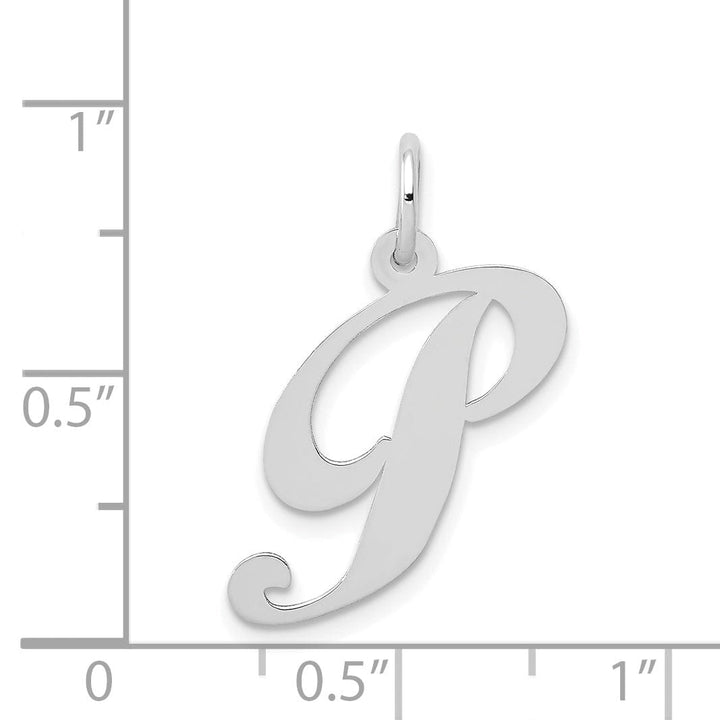 14K White Gold Medium Size Fancy Script Design Letter P Initial Pendant