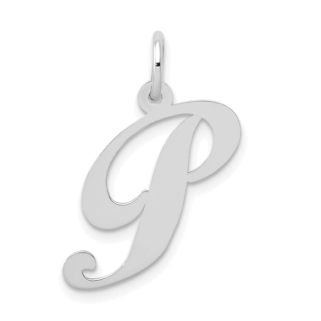 14K White Gold Medium Size Fancy Script Design Letter P Initial Pendant