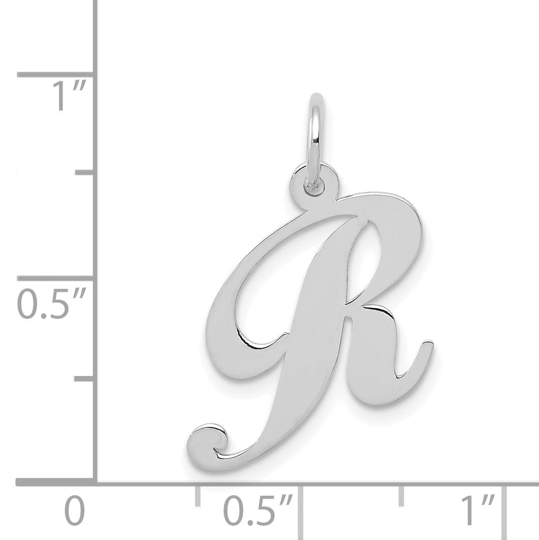 14K White Gold Medium Size Fancy Script Design Letter R Initial Pendant