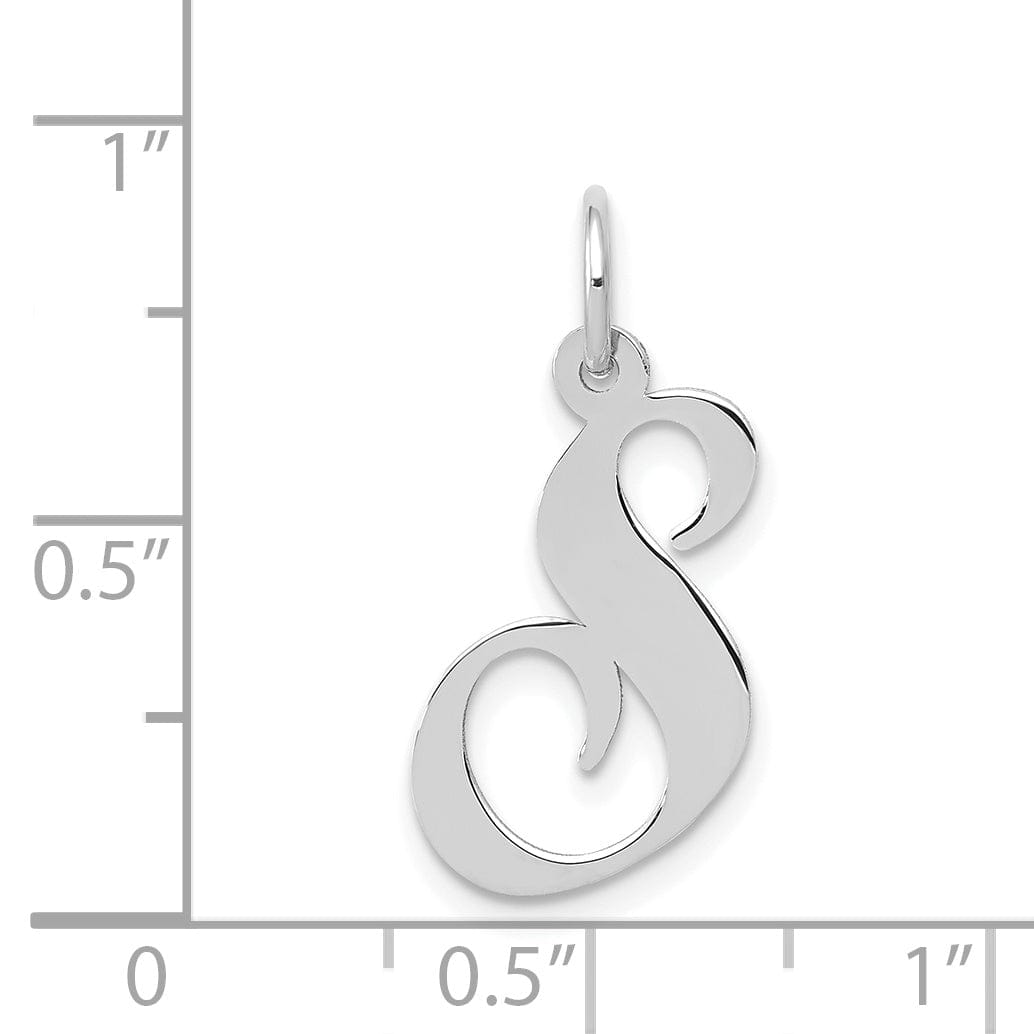 14K White Gold Medium Size Fancy Script Design Letter S Initial Pendant