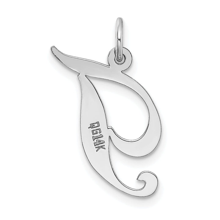 14K White Gold Medium Size Fancy Script Design Letter T Initial Pendant