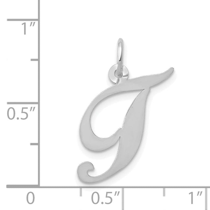 14K White Gold Medium Size Fancy Script Design Letter T Initial Pendant