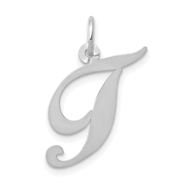 14K White Gold Medium Size Fancy Script Design Letter T Initial Pendant