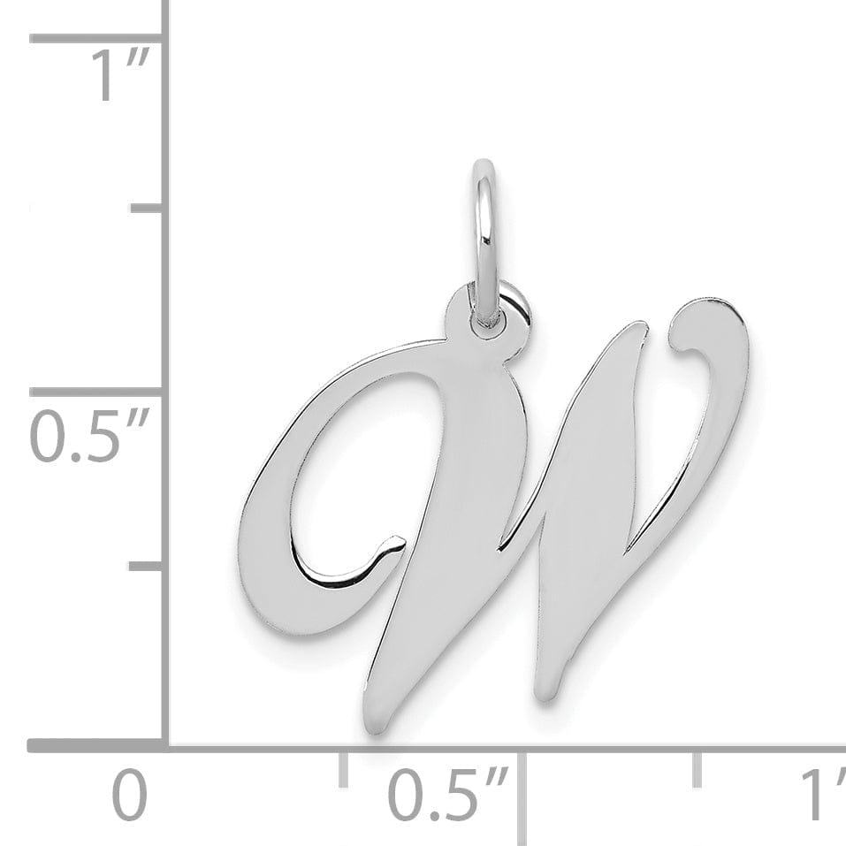 14K White Gold Medium Size Fancy Script Design Letter W Initial Pendant