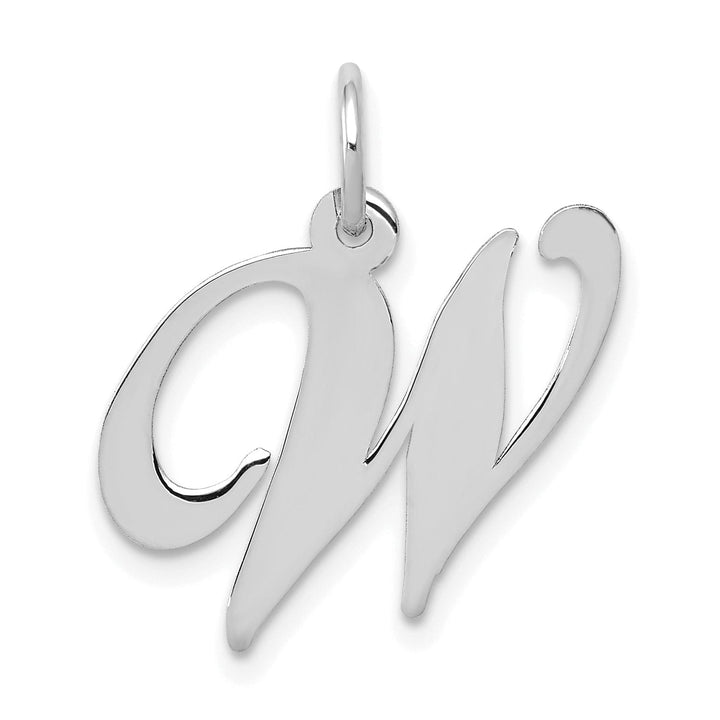 14K White Gold Medium Size Fancy Script Design Letter W Initial Pendant