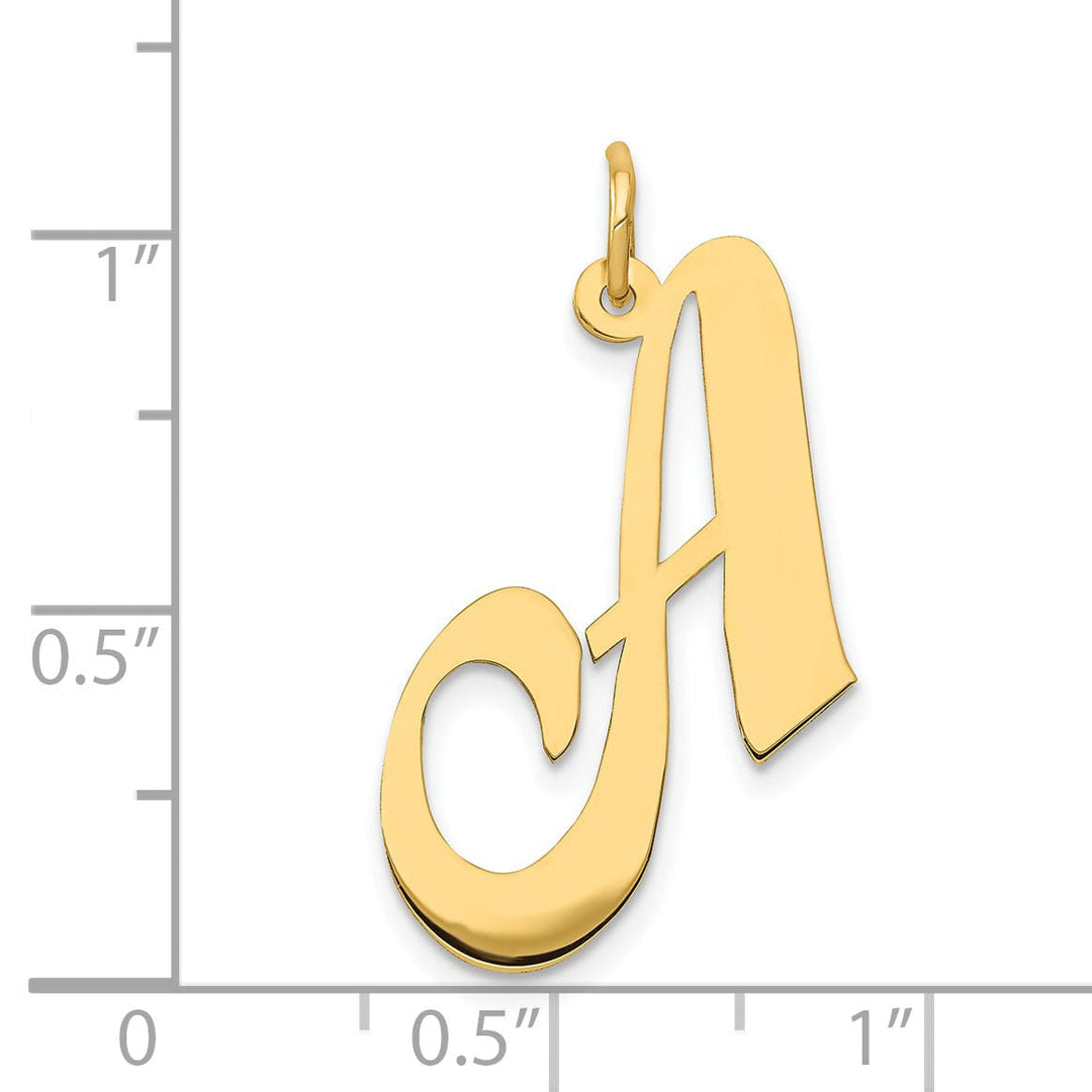 14K Yellow Gold Large Size Fancy Script Letter A Initial Charm Pendant